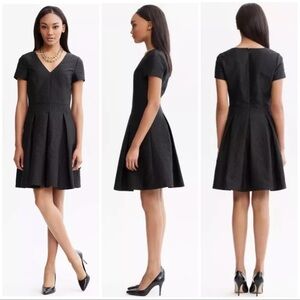 Banana Republic Ponte Pleated Fit-and-Flair Dress Size 10 Black Preowned